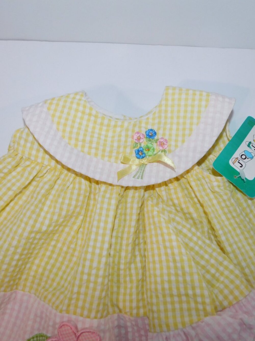 VTG Jo Joe Fashion Yellow Pink Sleeveless Dress Diaper cover & Hat NEW Butterfly - Picture 2 of 9